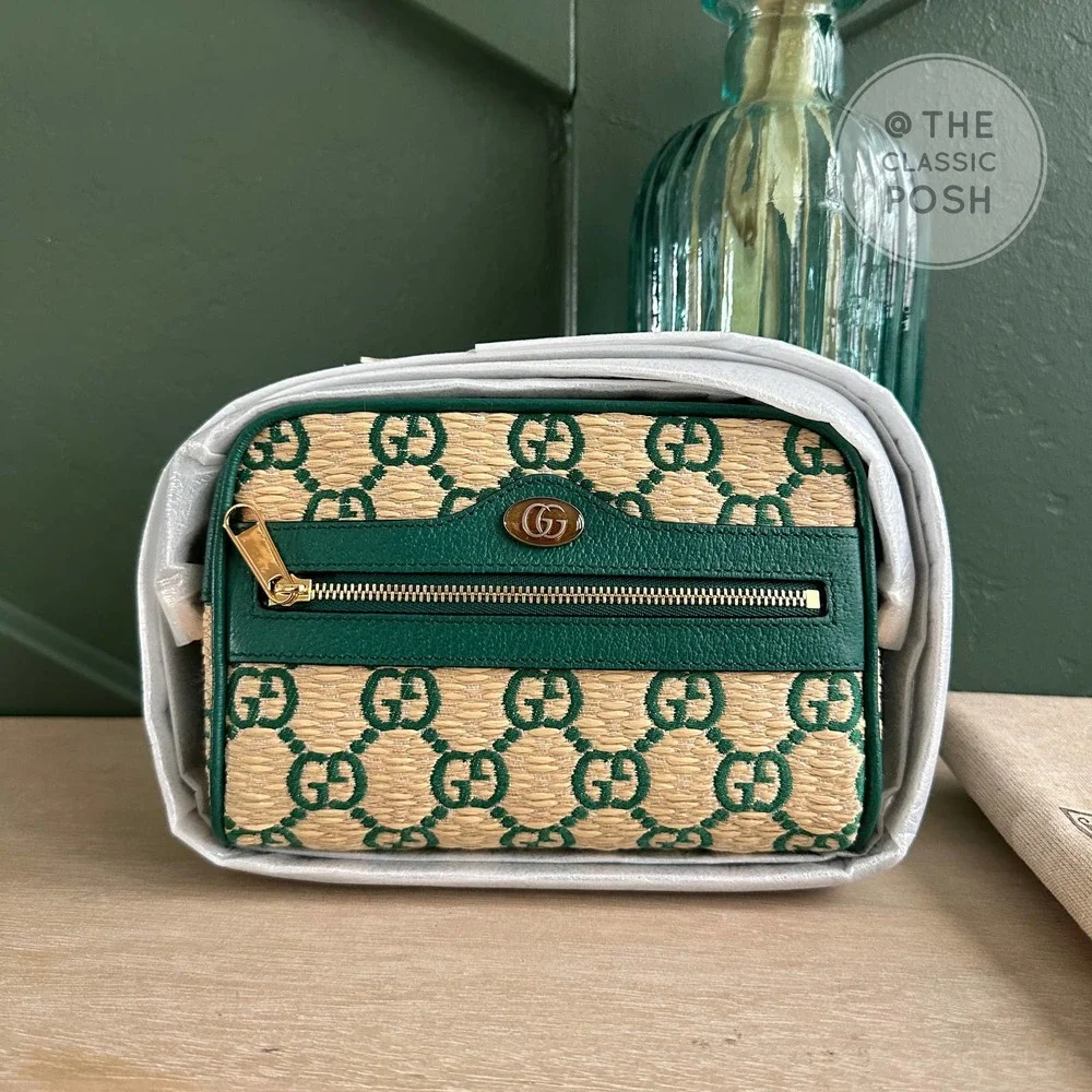 ❌SOLD❌ NEW Green Ophidia GG Supreme Raffia Shoulder Crossbody Bag - Picture 1 of 10